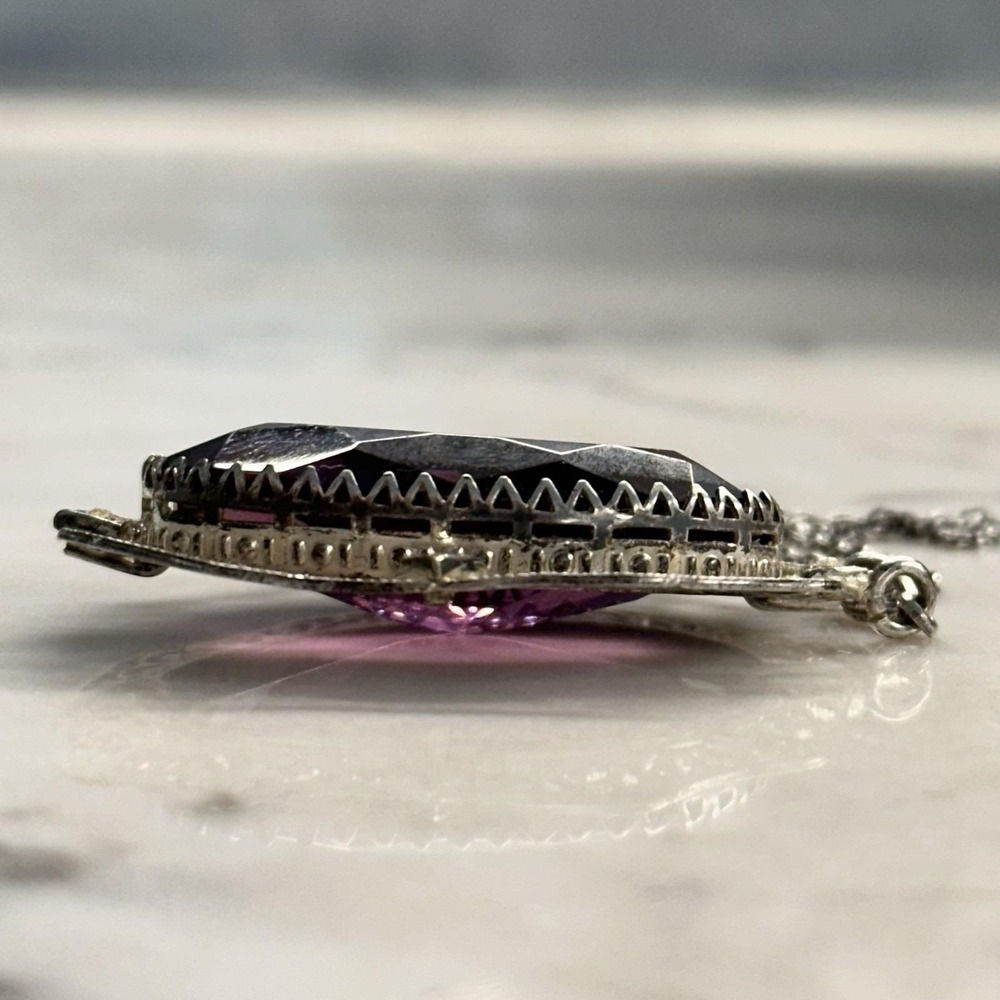 Antique Victorian Edwardian Sterling Filigre Amethyst Paste Pendant Necklace Lot - Picture 6 of 10